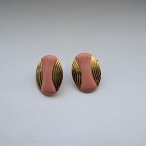 80s Gold and Pink Oval Earrings